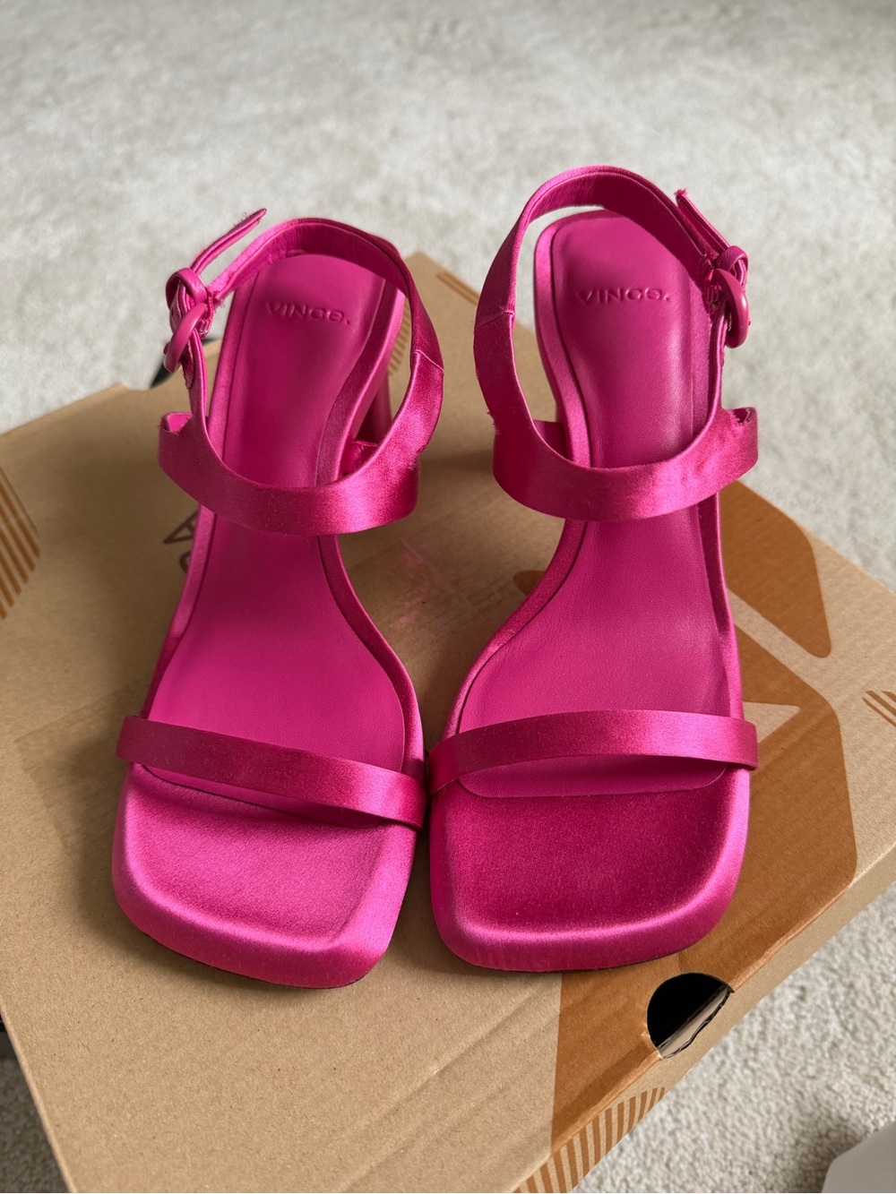 Vince Pink Satin Ankle-Strap Sandals